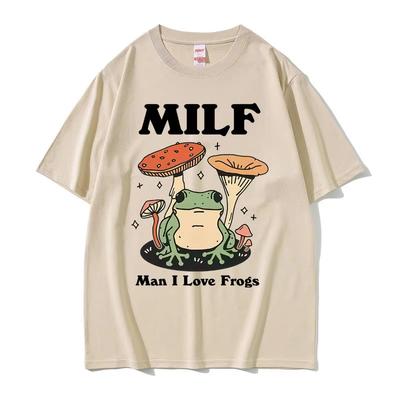 Смешные MILF Мужчина Я Люблю Лягушек Мем Графические Футболки Юмор Любитель Лягушек Футболки Мужчины Женщины Мода Летняя Футболка с Коротким Рукавом