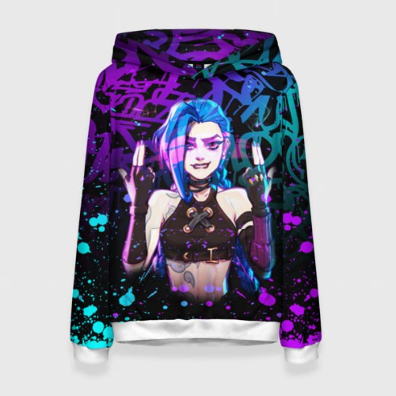 Популярная аниме-толстовка Arcane League Jinx с капюшоном с 3D-принтом для мужчин/женщин, мультяшный спортивный костюм, толстовка с длинным рукавом, детский пуловер, мужская одежда
