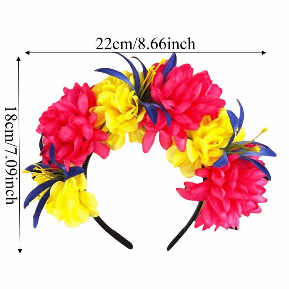 Bright Artificial Marigold Flower Headband Vivid Faux Marigold Floral Headpiece Holiday Gathering