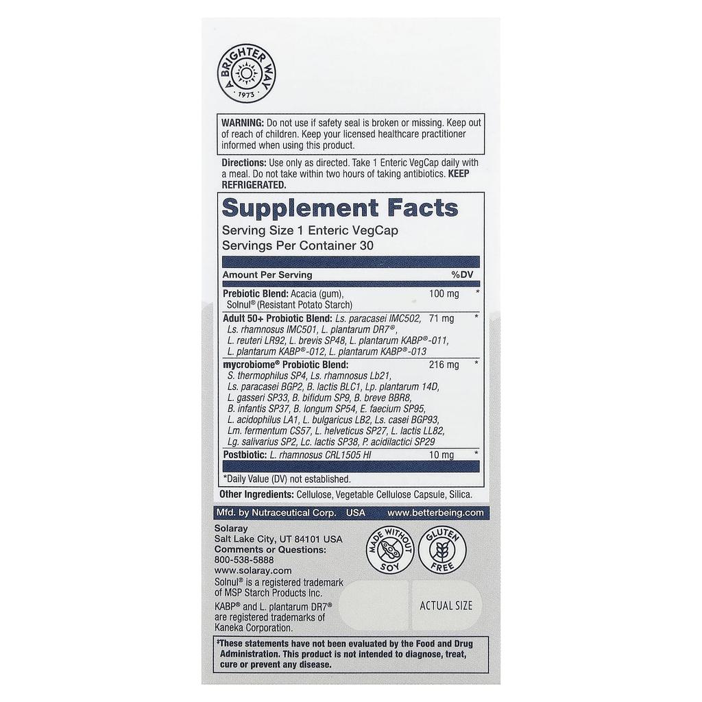 SOLARAY Mycrobiome®, Complete Probiotic, Adults 50+, 30 Veggie Capsules