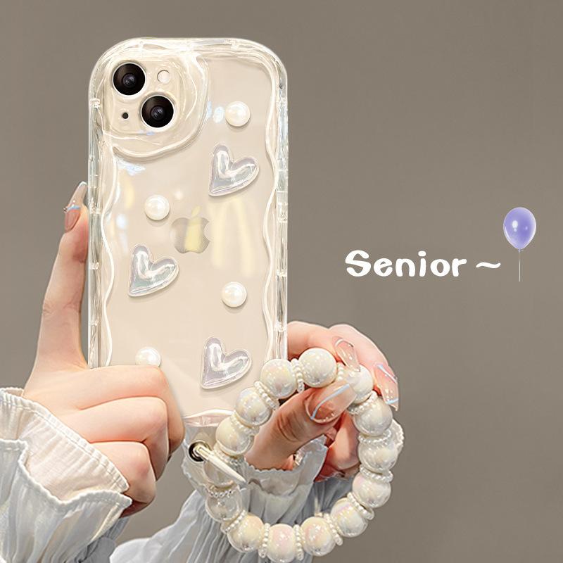 Rainbow Heart Case for iPhone 16 17 Pro Max 15 With Detachable BraceletCute Laser Sparkle Phone Cover