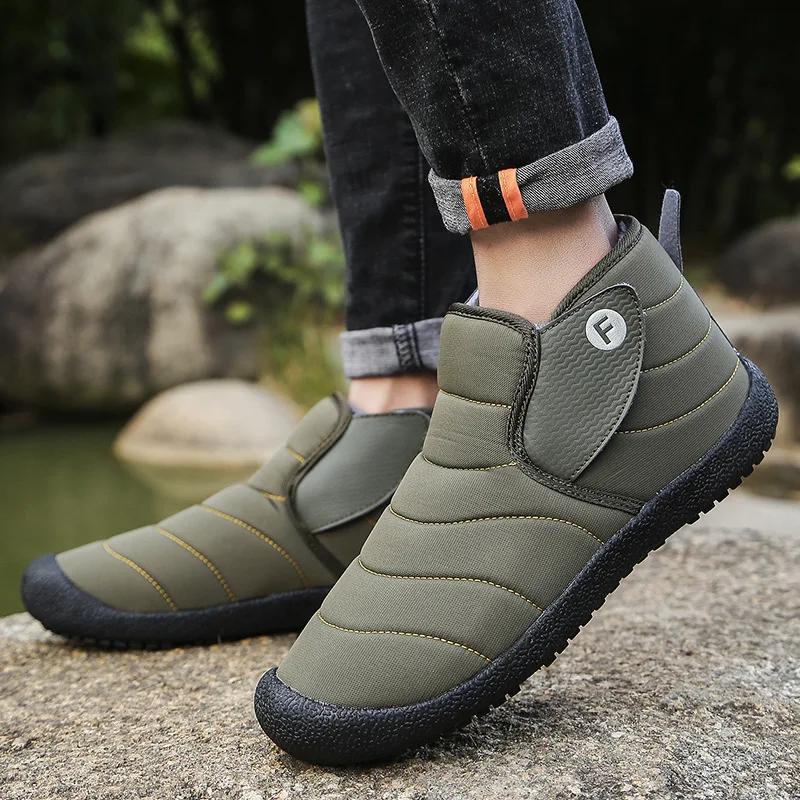 Fashion Slip-On Anti Male Winter Shoes Waterproof Men's Snow Boots Outdoor Hiking Cotton Shoe Fleece New In Fur Brands Comfortable Work