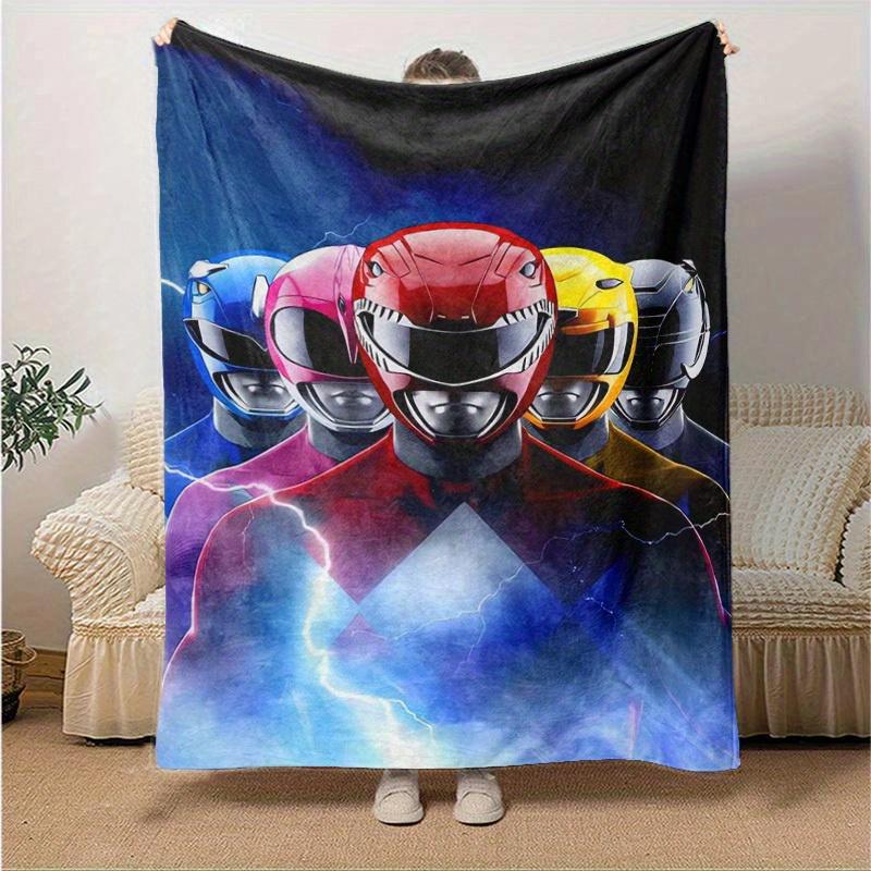 1pc, Power Rangers Red Ranger Helmet Design Soft Throw Blanket, Perfect for Home Decor, Couch Cover, Travel, Camping, Car, Beach, Office Nap, Ideal Gi