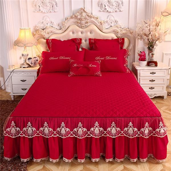 Роскошное кружевное покрывало принцессы, простыни-юбки, утолщенная стеганая простыня, постельное белье, нескользящий наматрасник Queen King для королевы