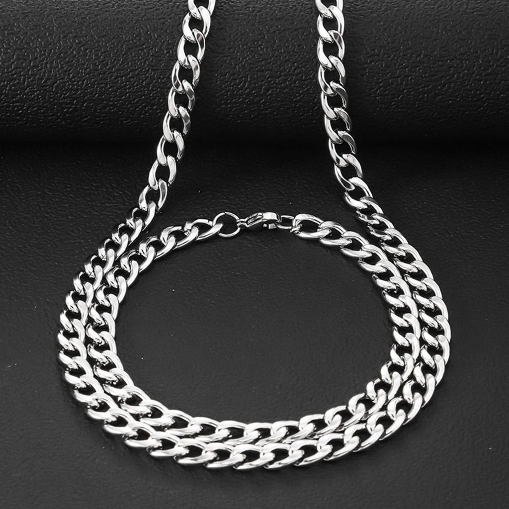 1 Set Titanium Steel Cuban Link Chain Men's Polished Stainless Steel Jewelry, Hip-Hop Party Style Necklace And Bracelet No Pendant Design