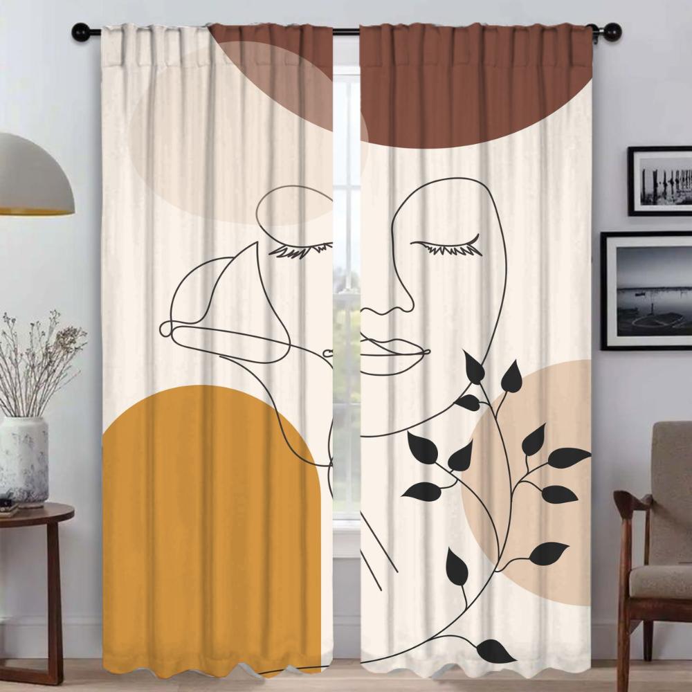Kitchen Curtains for Camera Abstract Line Pattern Blackout Curtain for Room 2 Panel Blinds Halloween Decoration Partition Shades