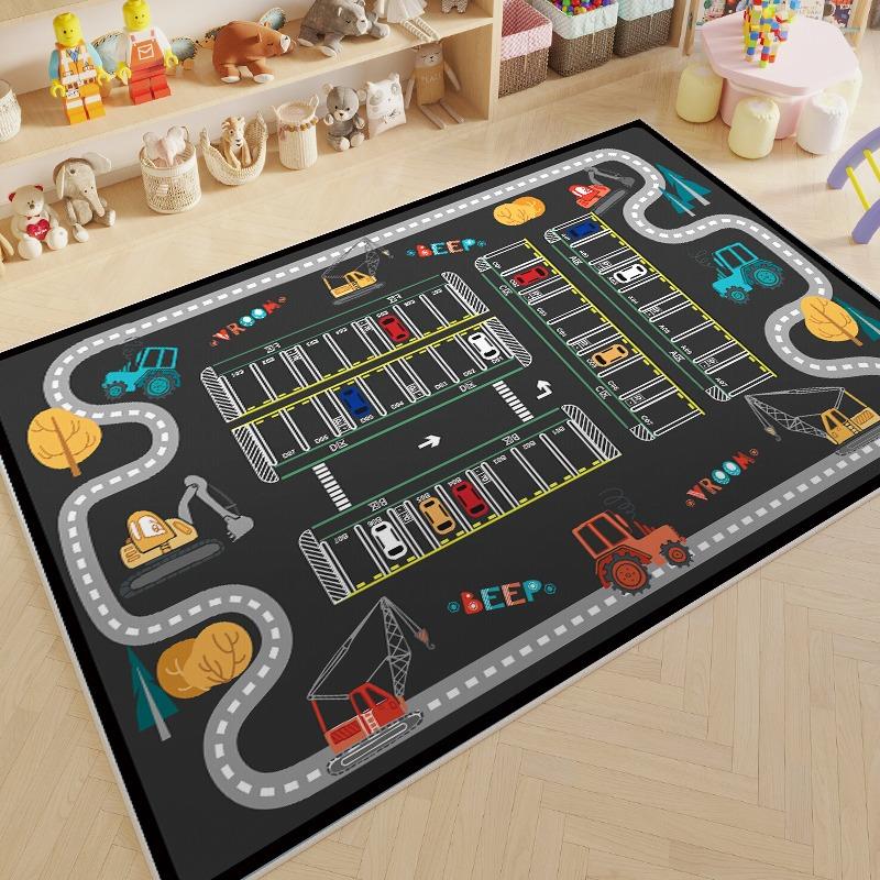 Parking Lot Child Crawling Game Track Road Traffic Cartoon Carpet Living Room Sofa Bedroom Bedside Floor Mat Non-slip Decor Rug
