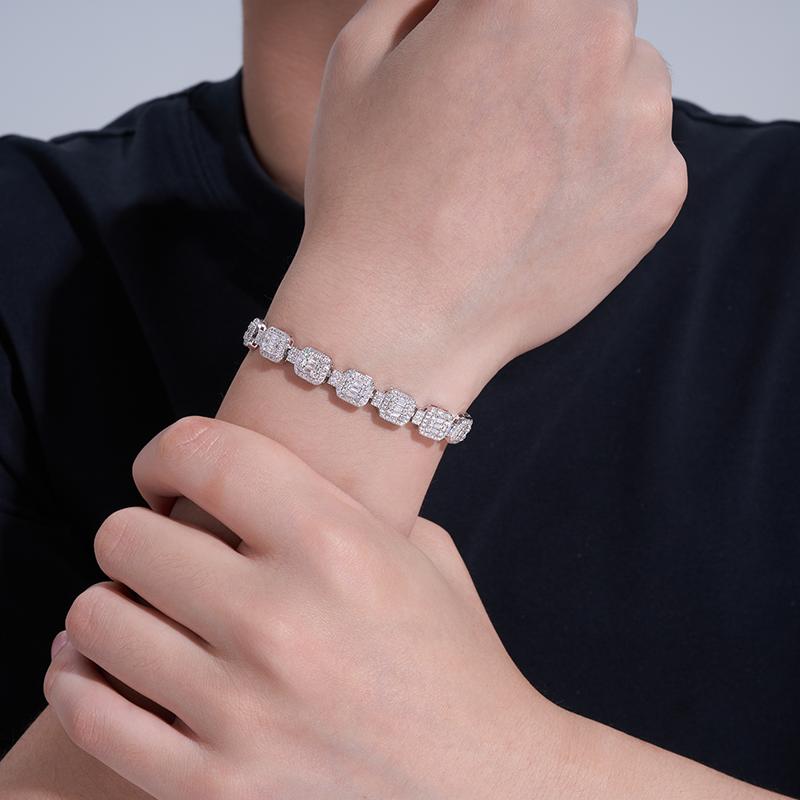 Heavyweight Hip-Hop Bling: Square Cluster Moissanite Tennis Bracelet in 925 Silver