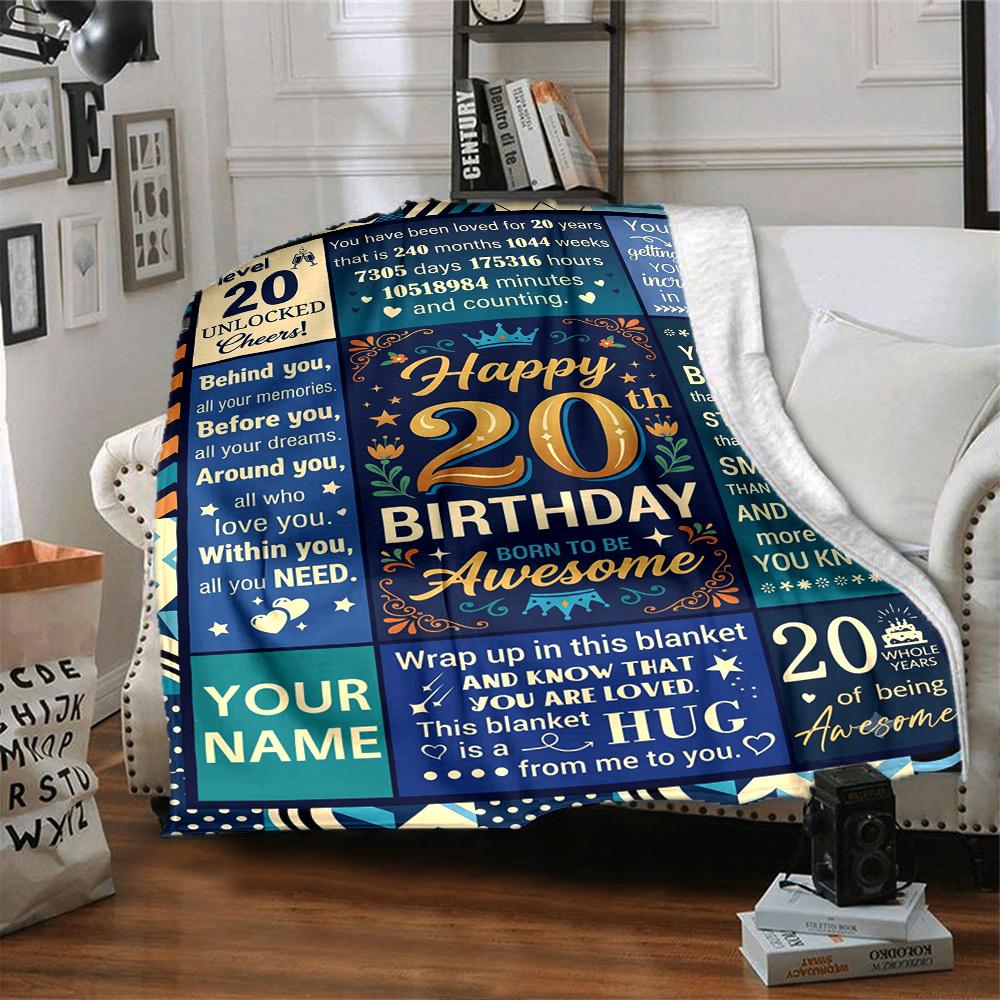 20Th Birthday Celebration Blanket Cozy Customizable Blanket Personalized Name Comfortable Texture Perfect For Sofa Couch Office Bed Picnics Four