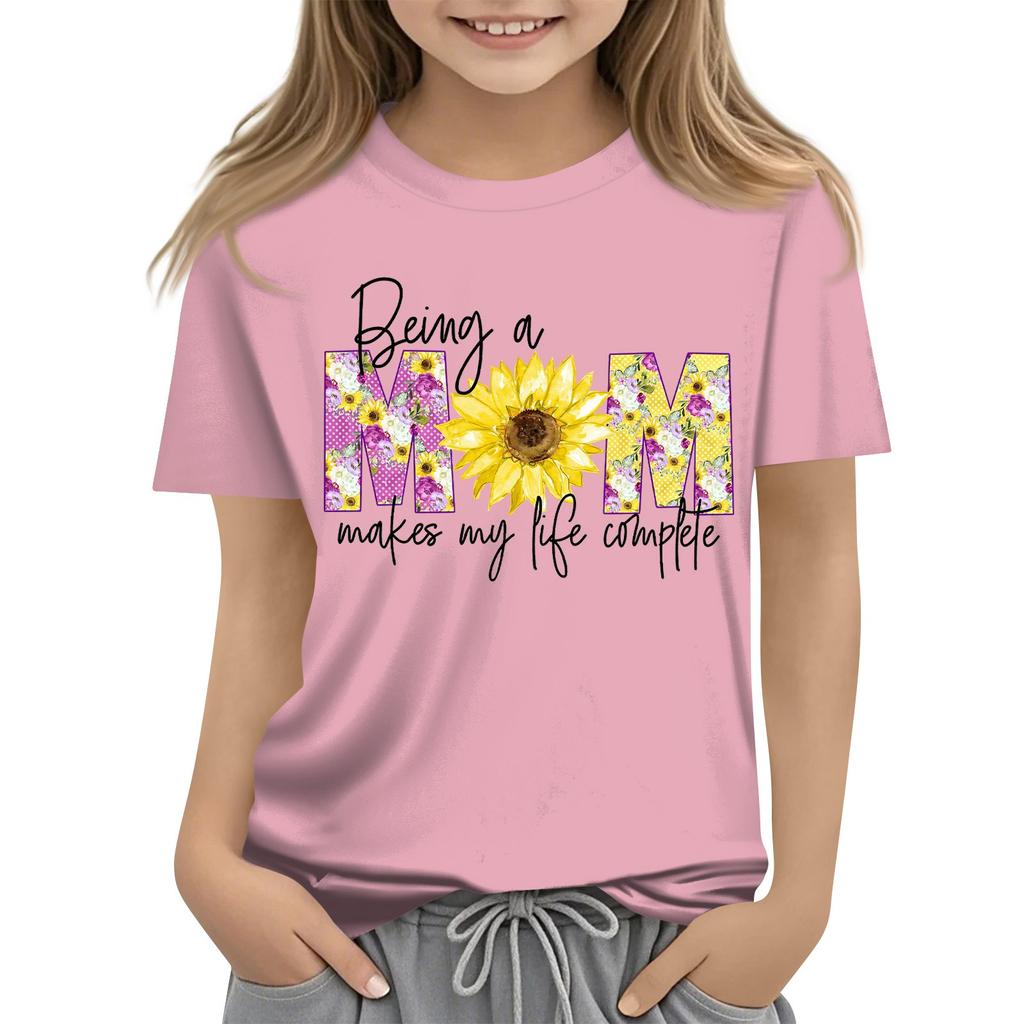 Детская модная повседневная футболка с коротким рукавом и круглым вырезом с принтом ко Дню матери