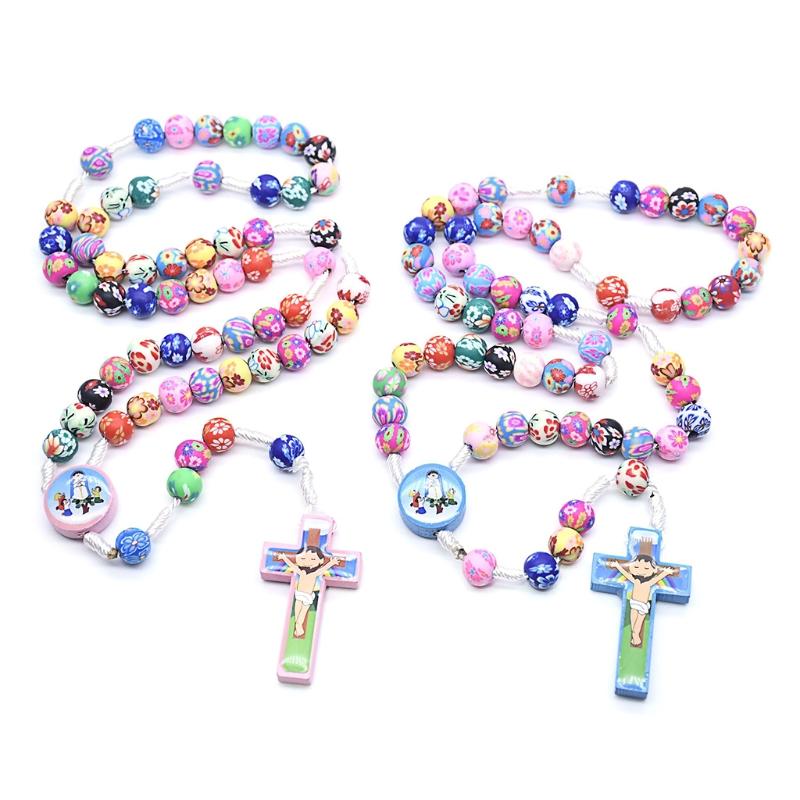 Rosary Necklace Catholic Rose Beads Religion Long Chain Children Jewelry Charm Gifts DropShipping