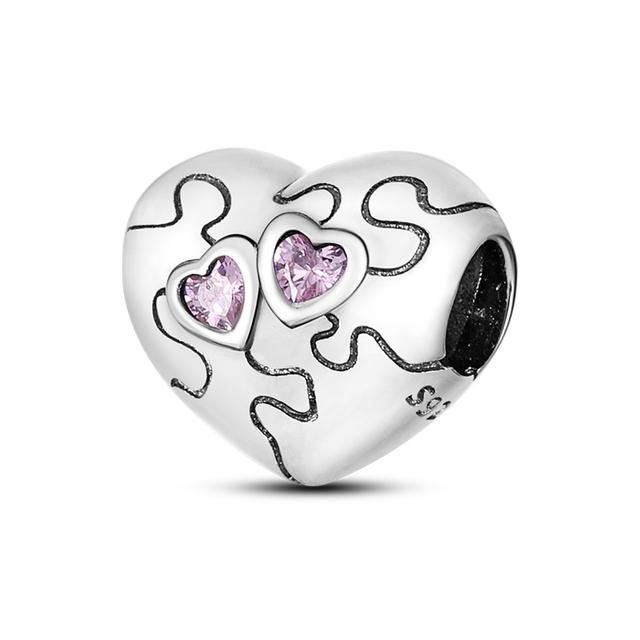 Heart Shape 925 Silver Family Lover Affection Pendant Charm Beads Fit Woman's Cute Bracelet DIY Jewelry For Women