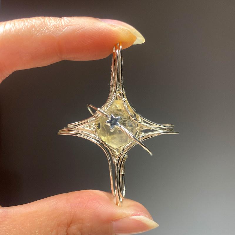 Hisera  Handmade Wire Wrapped Necklace  Starburst Hanging Pendant Custom High-end Feel Silver Natural Raw Crystal Necklace