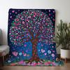 1pc Floral Tree Blanket with Heart Decorations - Dark Blue Floral pattern Throw - Soft Flannel All-Season Couch Bed Travel Campi