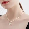 Women Girl Faux Camellia Necklace Flower with White Pearl Pendant Temperament Dressing-Up Beaded Faux Pearl