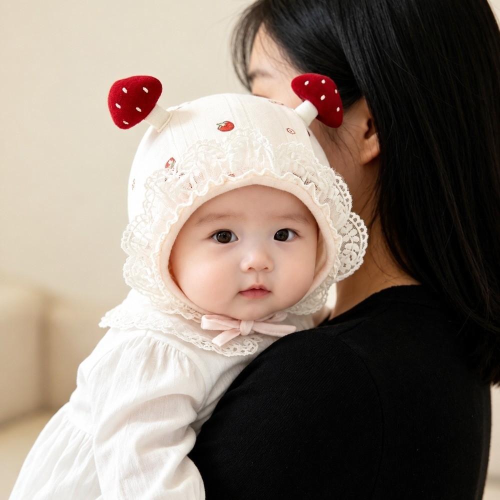 Windproof Baby Earflap Hat Earflap Mushroom Lace Hat New Newborn Baby Hat  Outdoor Wear