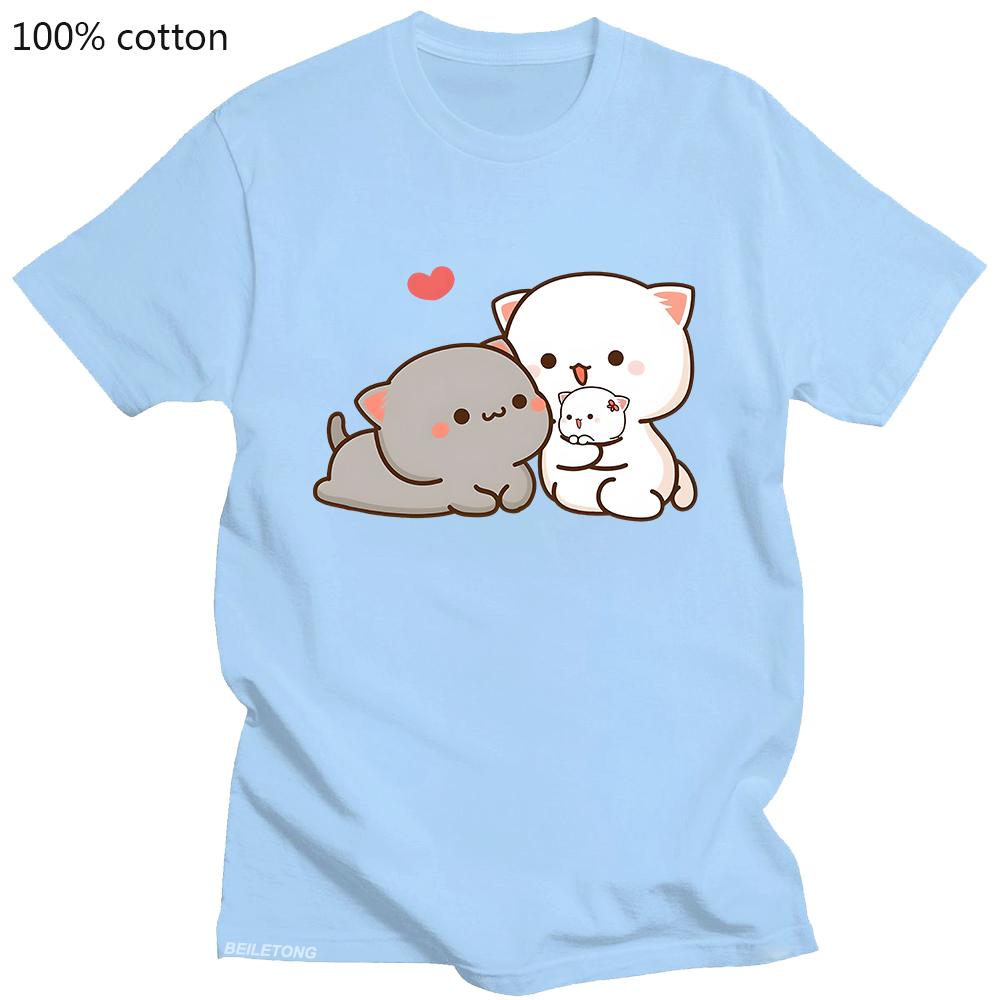 Funny Mochi Fashion TShirts Peach Cat Peachcat Female Harajuku Tops T Shirt Round Neck Oversized Summer T-shirt 100% Cotton Tee
