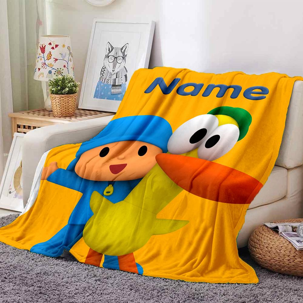 Custom Name Pocoyo Theme Printed Blanket Perfect For Couch Bed Travel Outdoor Use Machine Washable Cozy Durable
