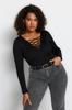 Women's Style Plus Size Black Cross-Britted Knitwear Sweater