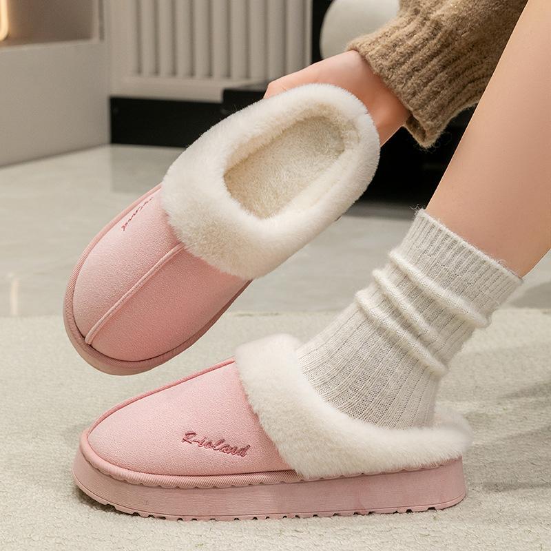Double Embroidered Cotton Slippers Autumn and Winter Warm and Comfortable Lightweight Soft Cotton Slippers Corduroy Cotton Shoes