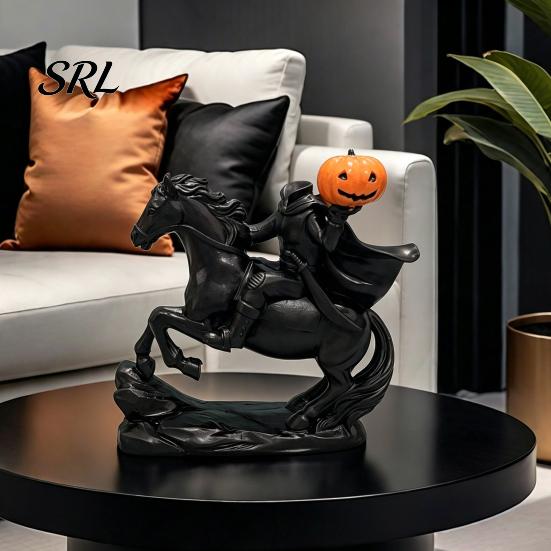 Halloween Party Supplies Headless Horseman Statue, Theme Vintage Bronze Resin Figurine, Seasonal Mantel Decorations Gothic Horror Tabletop Ornament