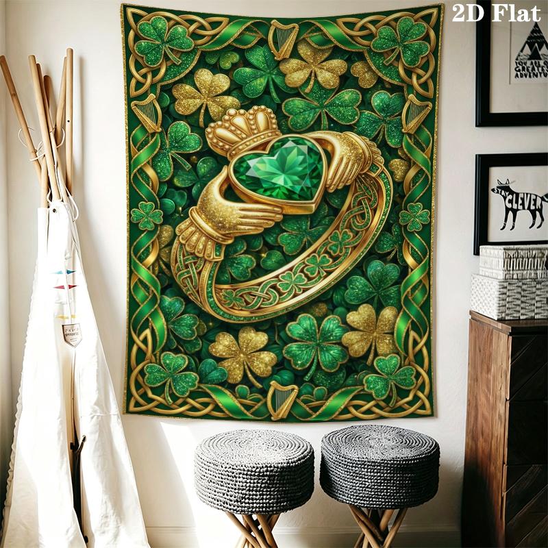 St.Patrick's Day Wall Tapestry Aesthetic Wall Hanging Printed Fabric Blanket Decorative Tapestries for Bedroom Living Room Home Decor