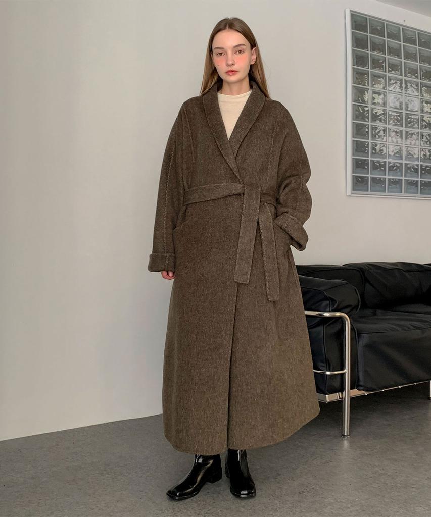 VASCARA Handmade Shawl Collar One Button Wool Long Coat (2Colors)