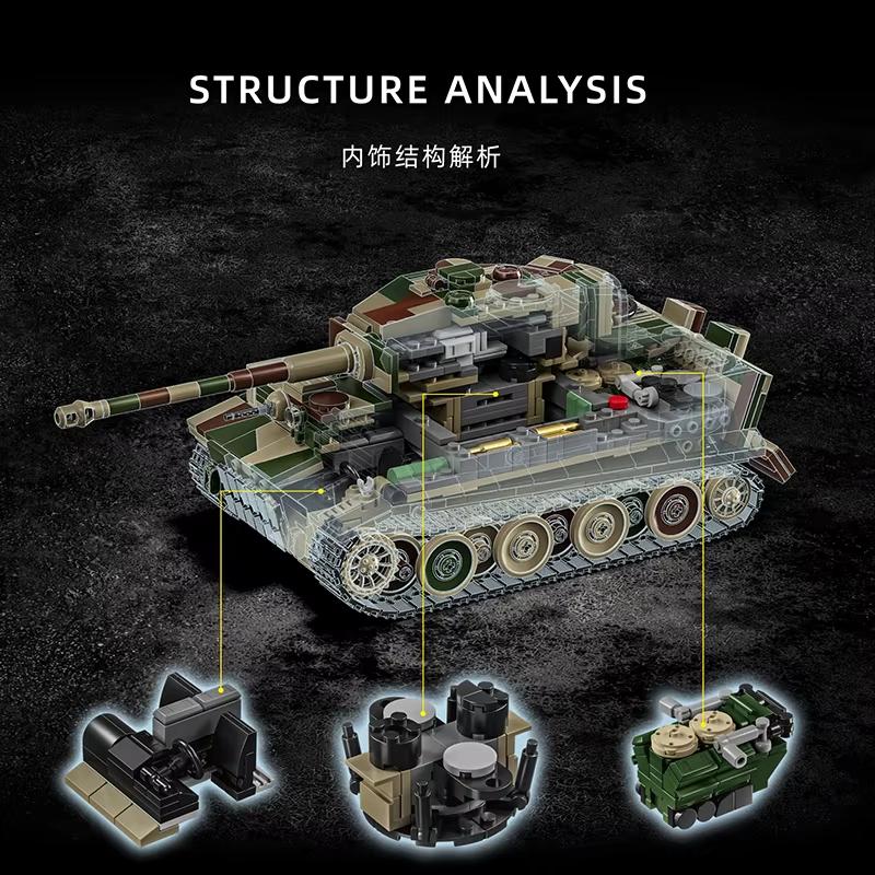 Tiger Tank 007 Camouflage Edition Collectible Building Blocks 1603pcs Military Vehicle Model Educational Toy 97013