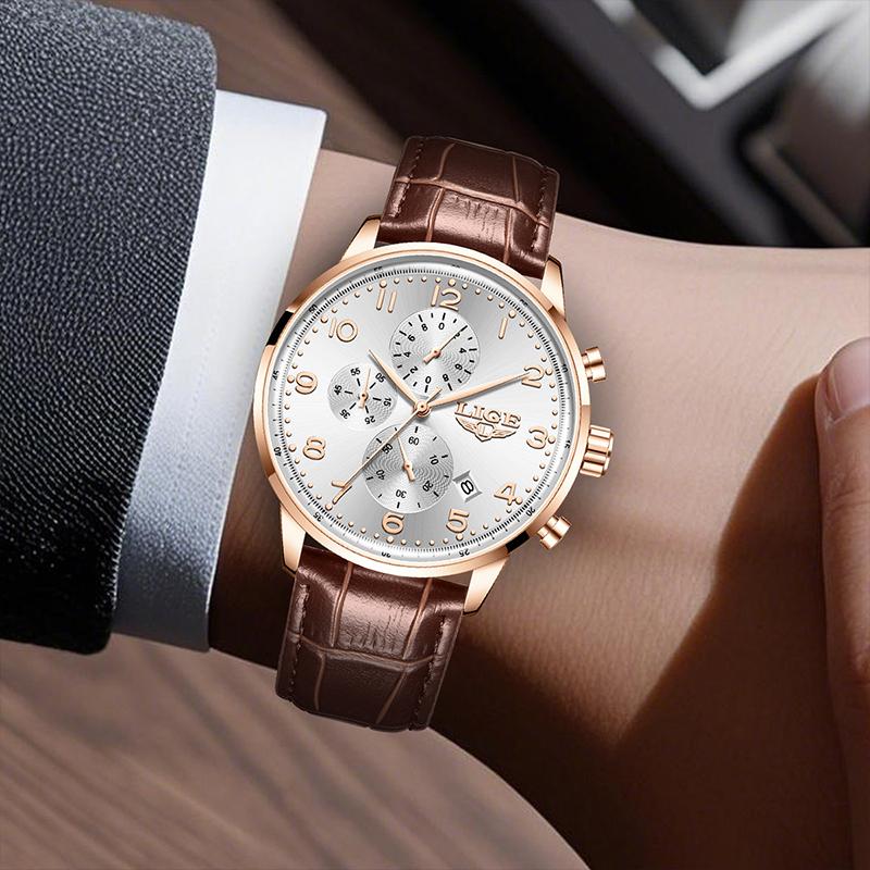 LIGE luxury Men's watches Casual Business Waterproof Clock Simple Quartz Leather Calendar Watches for Men reloj hommes+BOX