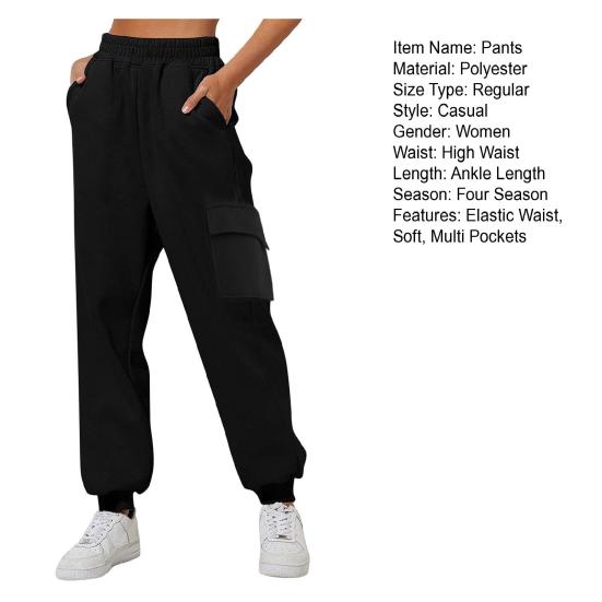 Женские брюки-карго с эластичной резинкой на талии, однотонные, свободные до щиколотки, с несколькими карманами, повседневные мягкие дышащие женские спортивные длинные брюки