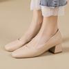 Women's Medium Heels Loafers Shoes 2025 New Fashion Elegant Nude Short Heeled Party Wedding Shoes Female Dress Pumps Large Size