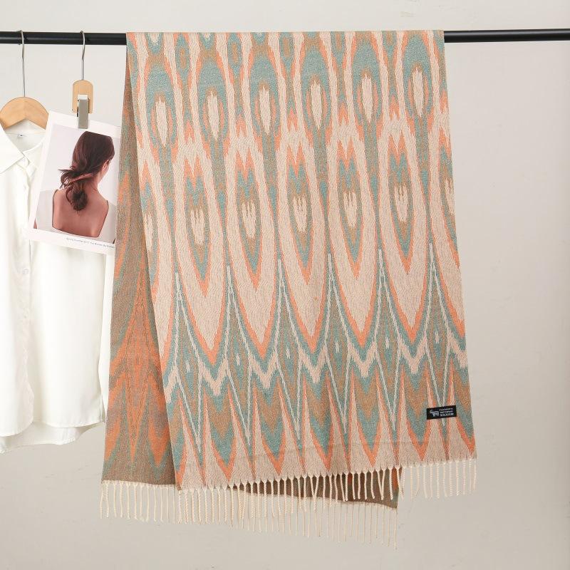 Ethnic Style Women Printed Shawl Autumn Winter Muslim Hijab Imitation Cashmere Tassels Scarves Luxury Thick Warm Scarf Female