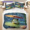 Frog Pattern Bedding Quilt Set Quilt Cover Pillowcase Home Decoration Birthday Gift (1 * duvet cover + 2 * pillowcase, without core)