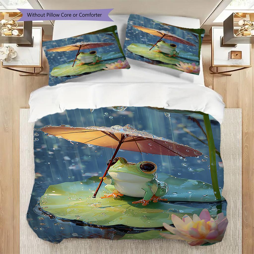 Frog Pattern Bedding Quilt Set Quilt Cover Pillowcase Home Decoration Birthday Gift (1 * duvet cover + 2 * pillowcase, without core)