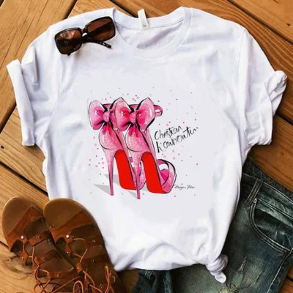New Fashion High Heels Personalized Printed Women's Summer Short Sleeve T-shirt Casual Tops Oversized T Shirt Harajuku Tee