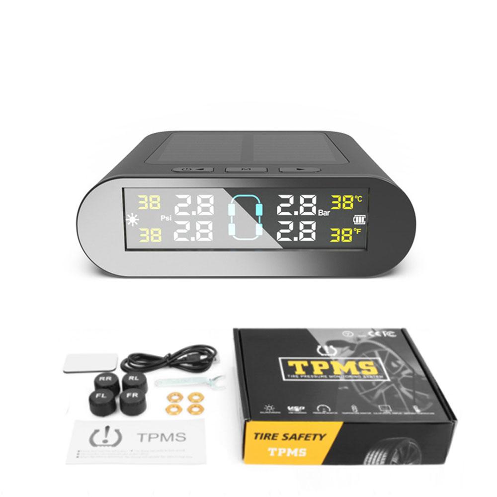 Solar Car TPMS Tire Pressure Alarm Digital Colorful Display 4 External Sensors Waterproof Tire Presssure Monitoring System Boxed