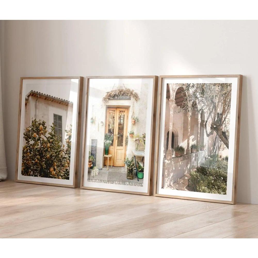 Neutral Mallorca Canvas Prints, Mediterranean Rustic Spanish Village Wall Art, Muted Tone Travel Posters for Home Decor & Gifts