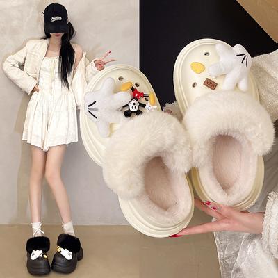 Милые мультяшные бархатные туфли с отверстиями Sherry Rose для женщин, для ношения осенью и зимой 2025 года, новые хлопковые тапочки на толстой подошве-маффине