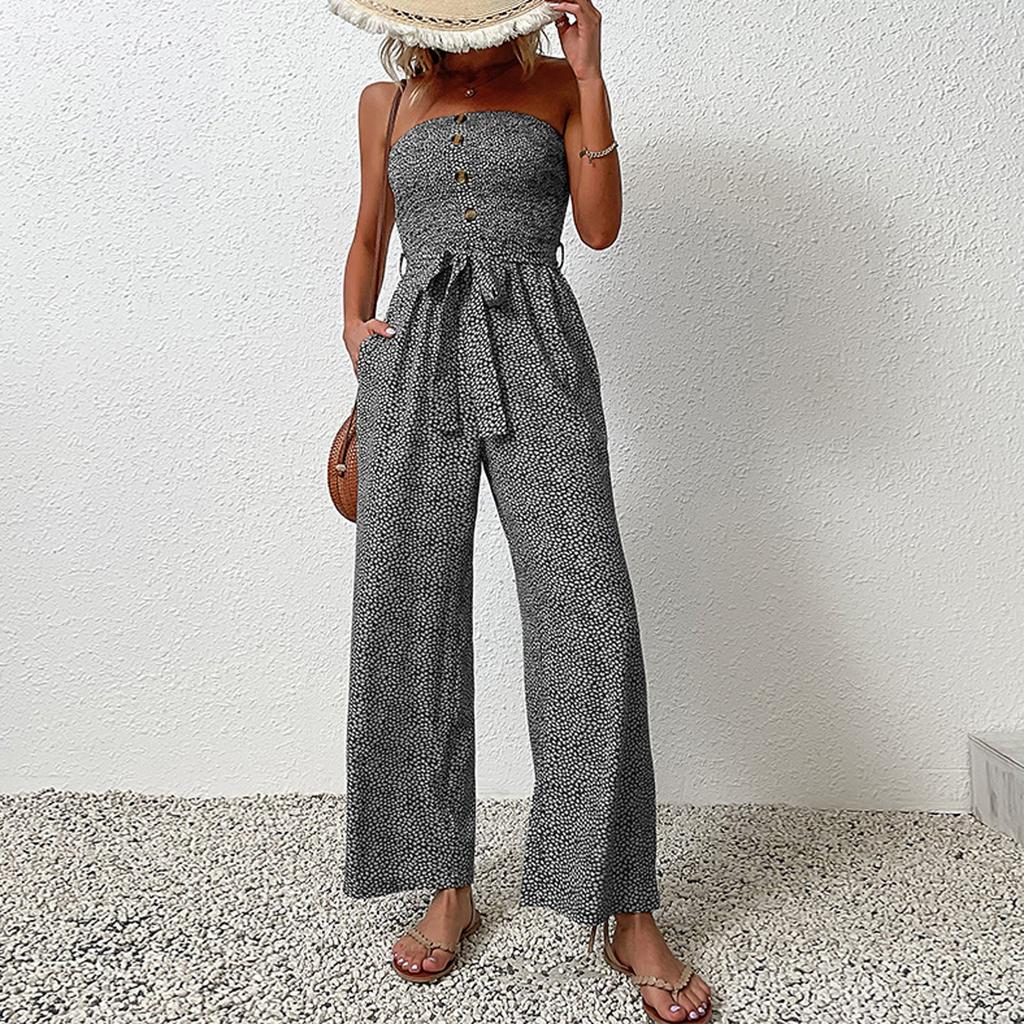Women's Wrapped Chest Jumpsuit Women Fashionable Casual  Wide Leg Jumpsuit Pants