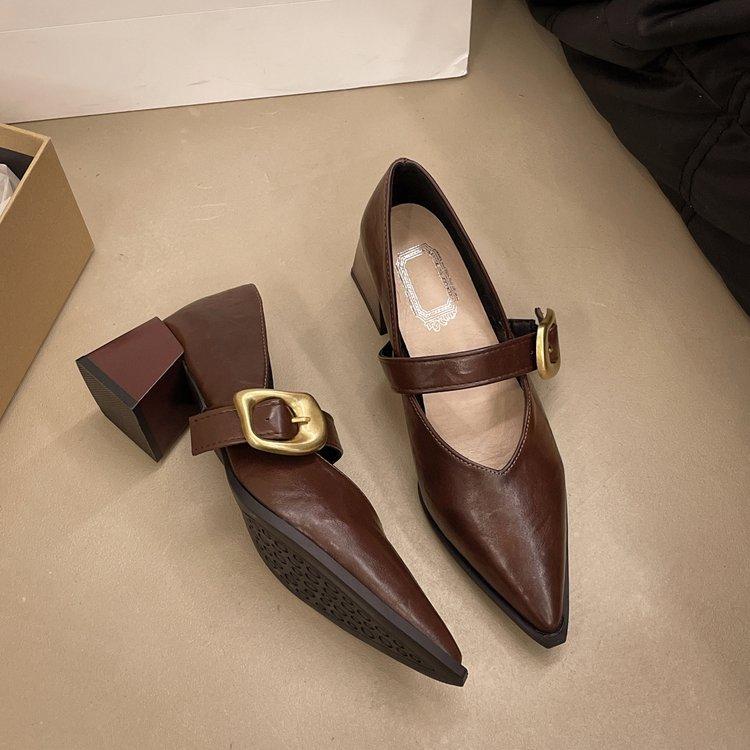 Модный дизайн Туфли Мэри Джейн на высоком каблуке 2025 НОВИНКА Острый носок Женские туфли-лодочки из ПУ кожи Удобные Весенне-летнее платье Сексуальные женские туфли