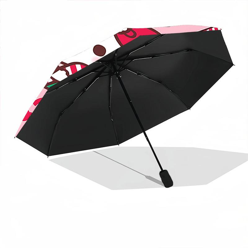 1pc Hello Kitty Christmas Automatic Open/Closed Umbrella, Portable Three-Fold Design with 8-Bone Iron Frame for Outdoor Use, Perfect Gift for Fans, Tr