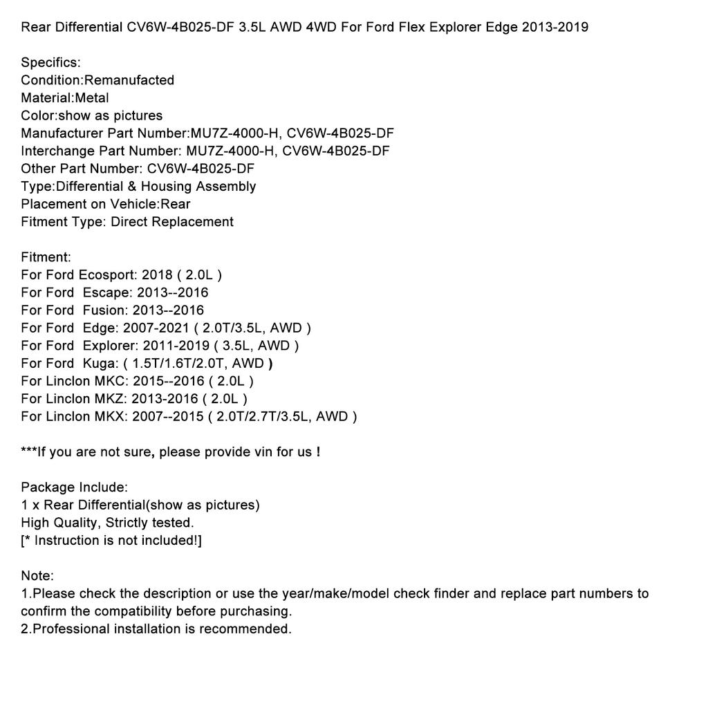 Задний дифференциал CV6W-4B025-DF 3.5L AWD 4WD Для Ford Flex Explorer Edge 2013-2019