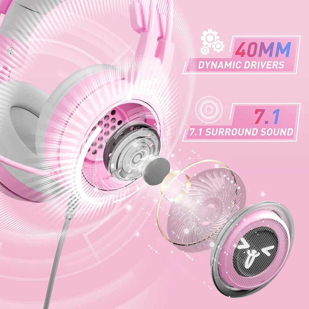 SOMIC G951pink Gaming Headset Cat Ear Headphone USB Gaming Headphones With LED  Light, 7.1 Virtual Surround Sound