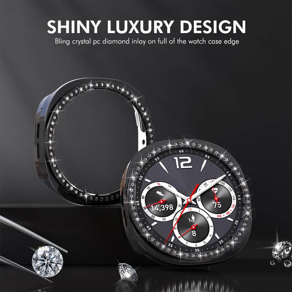 ENKAY HAT PRINCE For Samsung Galaxy Watch8 40mm Case with PMMA Screen Film Rhinestone Decor PC Watch Cover