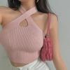 2023 Summer Sexy Cross-Hollow Off-Shoulder Halter Neck Knitted Camisole Top