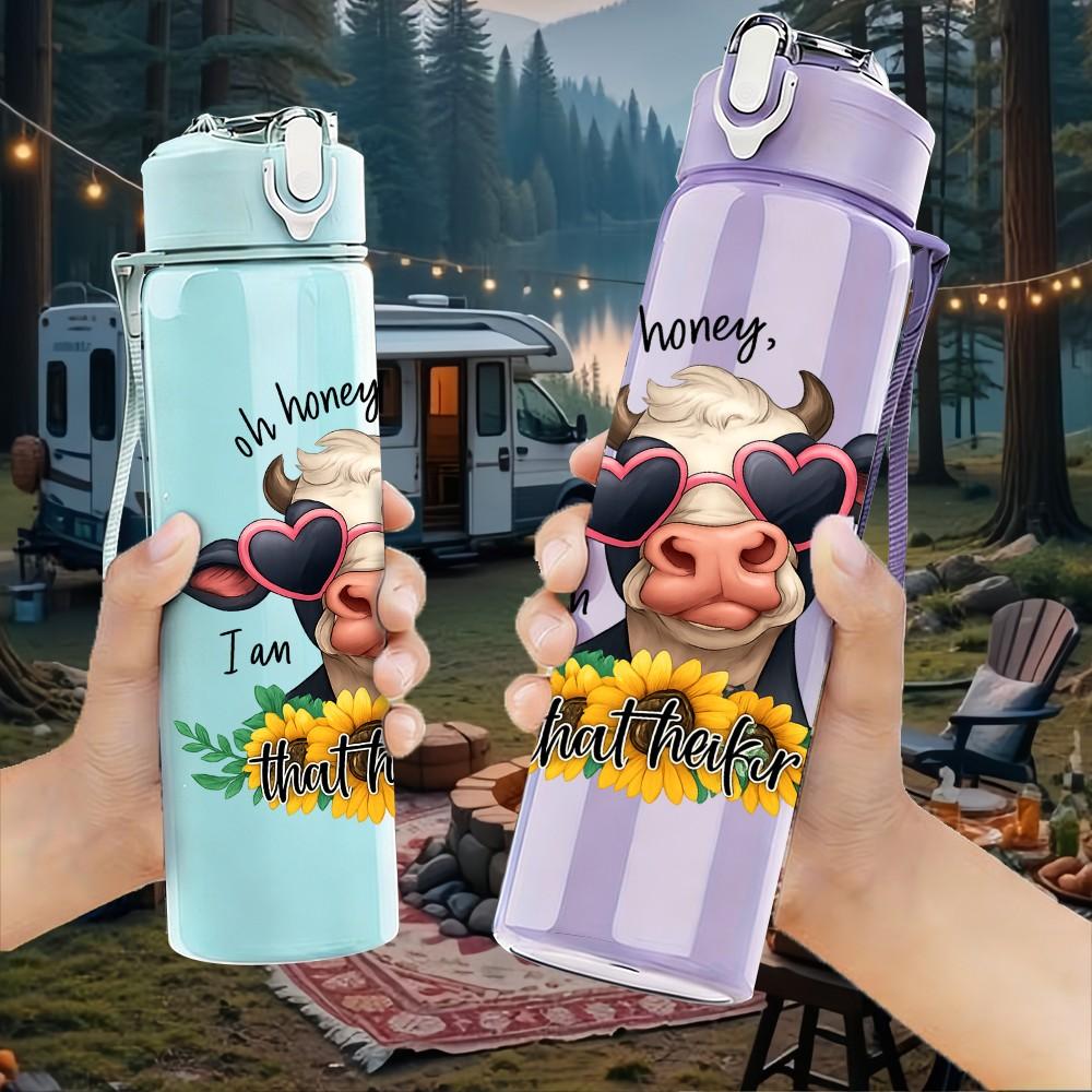 1PC Sunflower Cow Art 750ml Color Plastic Sports Water Bottle Leakproof Flip Straw Lid Suitable for Sports Office Home Use