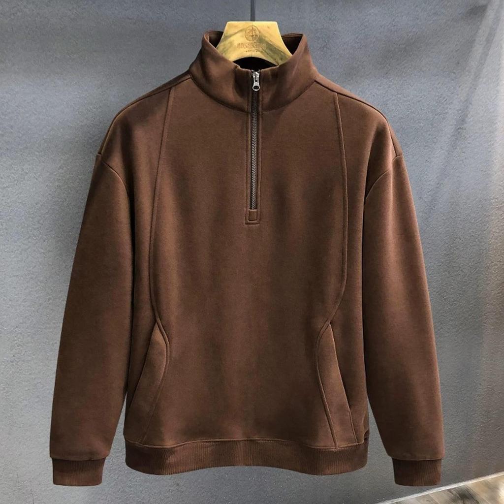 Men Casual Fashion Fall Shirt Long Sleeve Men's Trendy  Pullover Tops Collar Sweatshirt