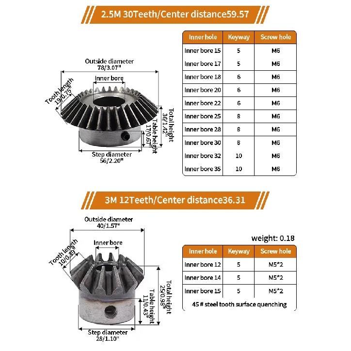 1.5M18T 1.5M20T Bevel Gear 1.5 Mod 18 Teeth 20 Teeth Hole 6/8/10/14/15/16mm Precision Pinion Transmission 45# Steel 90° Angle