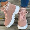 Women's Mid-Calf Ankle Boots, Solid Color Lace-Up Platform Heel with Plain Toe, Man-Made Upper, Fabric Inner & Insole, TPU Sole - Fashionable Footwear
