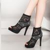 New Style Sandals Women's Net Yarn Fish Mouth High Heels Stovepipe Net Boots Single Shoes Women Stiletto Black Sandals
